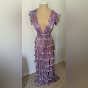 RUFFLE TIERED CRISS CROSS LACE UP GOWN by Mac Duggal (size 12) (NEVER WORN)